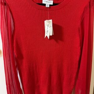 Carmen Marc Valvo Vibrant Red Crew Neck Sweater